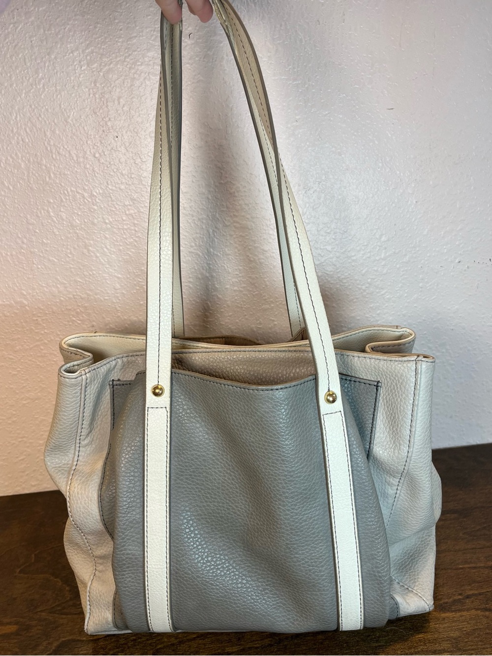 Relic Two-Tone Cream and Gray Leather Tote